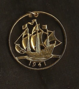 British Ship Cut Coin