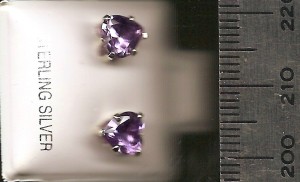 Amethyst 6mm Hearts Stud CZ Earrings