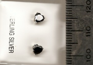 Black 4mm Hearts Stud CZ Earrings