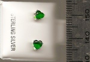 Emerald 4mm Hearts Stud CZ Earrings
