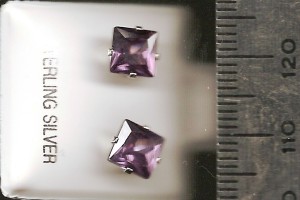 Amethyst 6mm Square Stud CZ Earrings