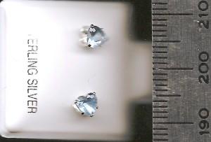 Aqua 4mm Hearts Stud CZ Earrings
