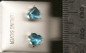 Aqua 6mm Hearts Stud CZ Earrings