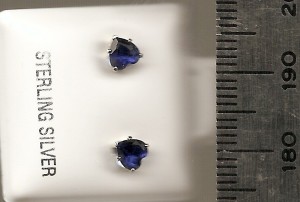 Blue Sapphire 4mm Hearts Stud CZ Earrings