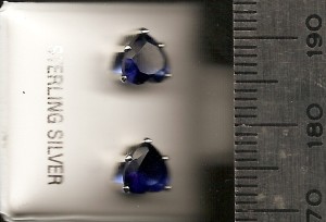 Blue Sapphire 6mm Hearts Stud CZ Earrings