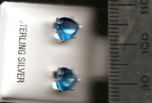 Blue Zircon 6mm Hearts Stud CZ Earrings