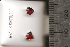 Garnet 4mm Hearts Stud CZ Earrings