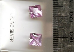 Lavender 6mm Square Stud CZ Earrings